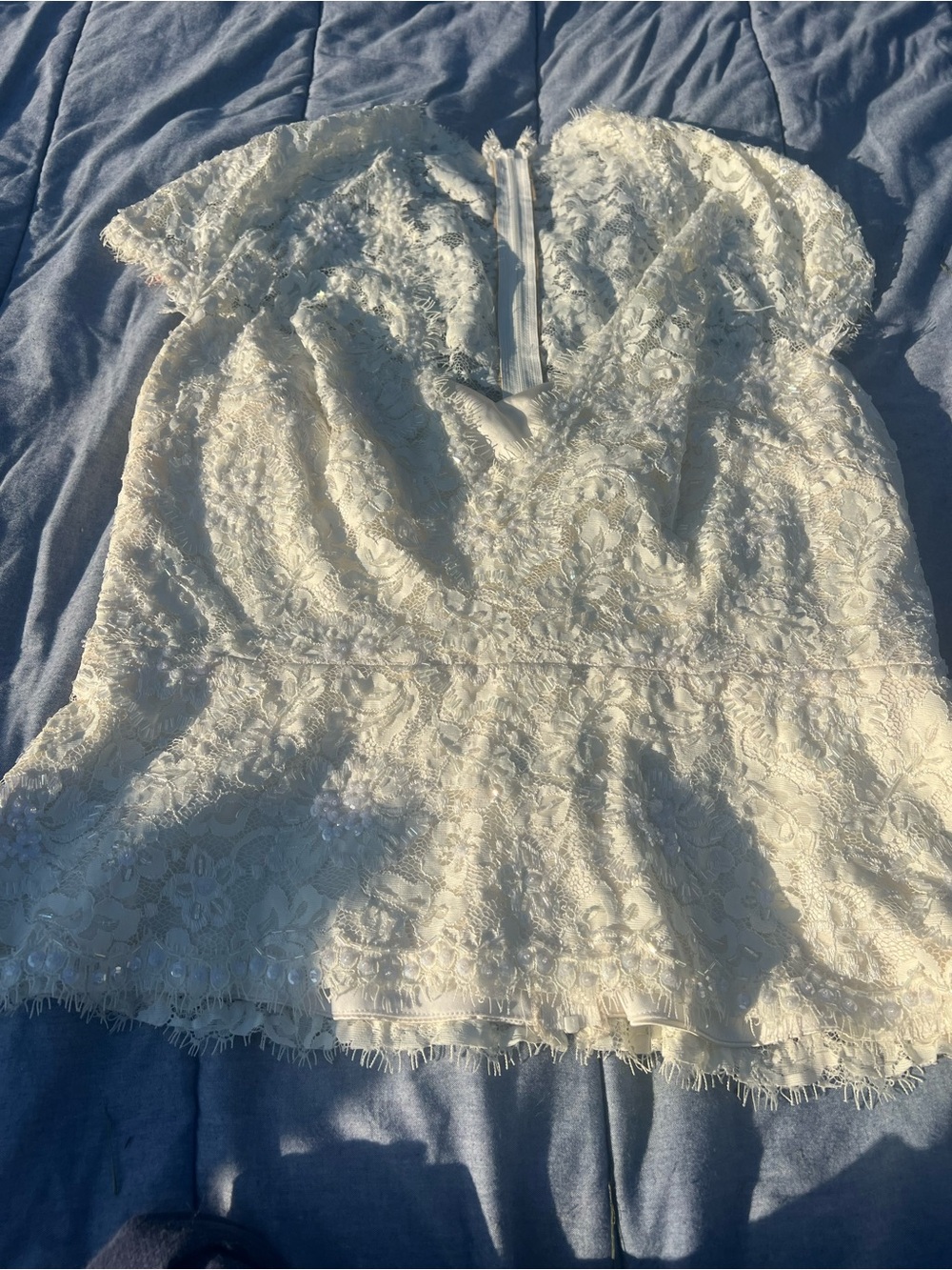 Tadashi Collection Ivory Lace Beaded Peplum Wedding Inspired Top Cap Sleeves